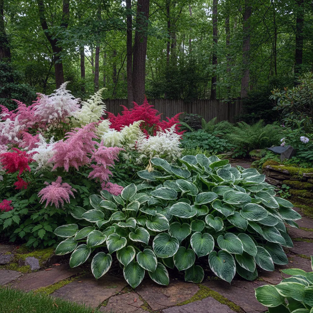 астільба і хоста в саду